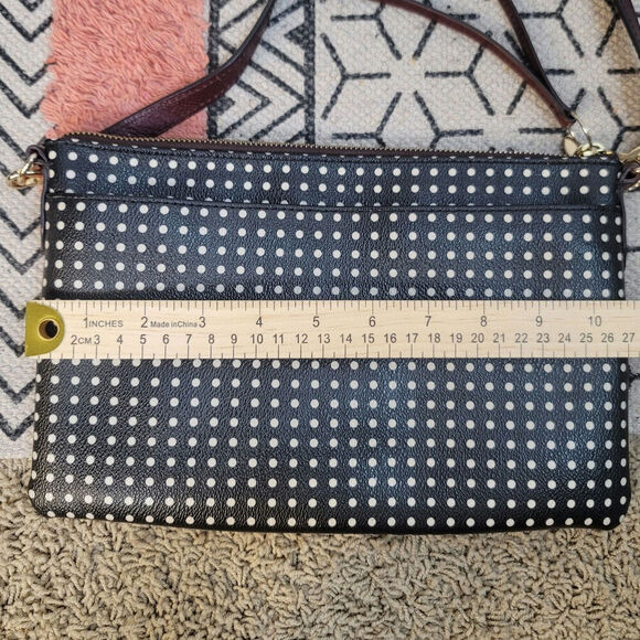 FOSSIL BLACK W WHITE POLKA DOT CROSSBODY PURSE W ADJUSTABLE STRAPS - Picture 7 of 13